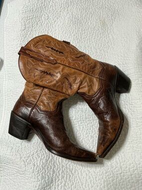 Dan Post Two Tone Snip Toe Brown Leather Western Boots Size 10M